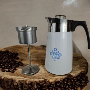 Vintage CORNING WARE Blue Cornflower Percolator Stove Top Coffee Maker 10 cup